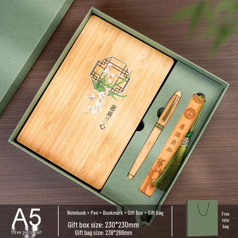 Custom Wooden Notebook & Thermos Gift Set: Plum, Orchid, Bamboo, Chrysanthemum Designs for Teachers & Clients, Perfect for Graduation Season