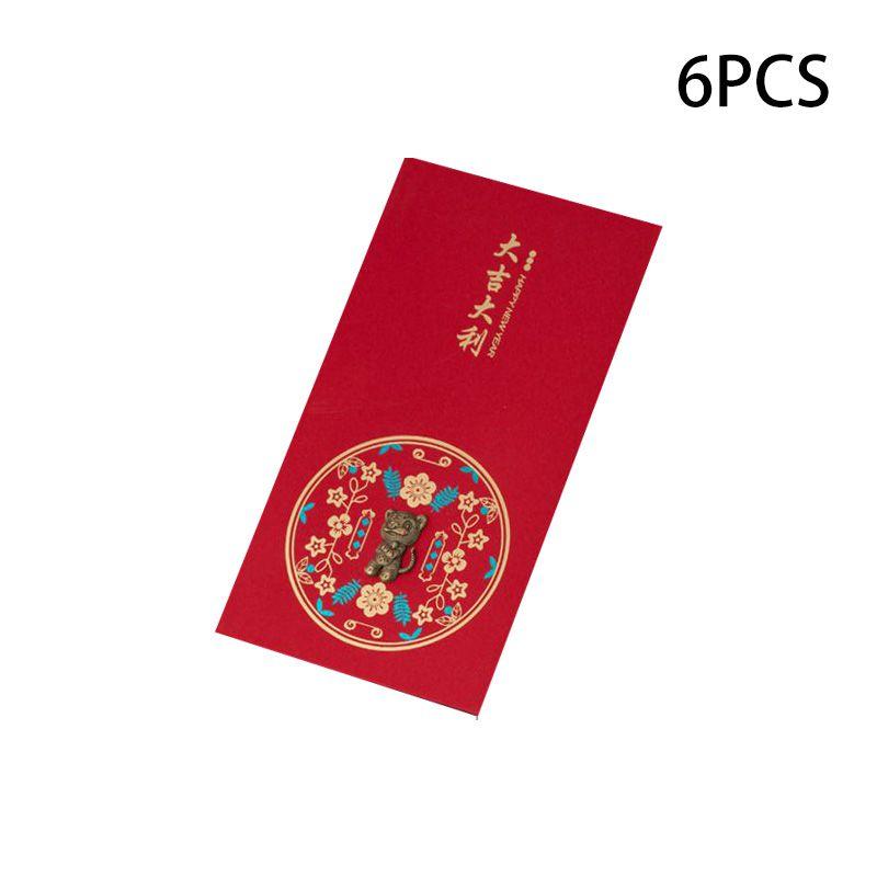 Zodiac 6pcs Chinese Tiger New Year Cny Ang Pao Gold Angpow Red Packet Money Pack