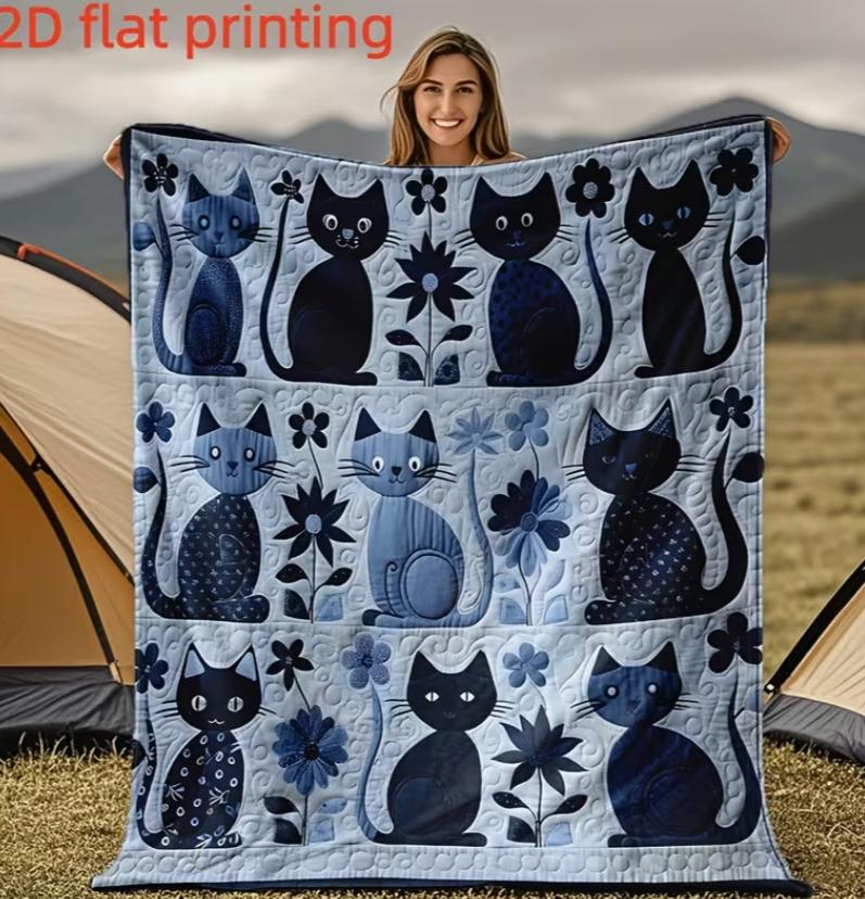 Soft Flannel Blanket Black Cat White Paws All Seasons Cozy Home Decor Gift, Machine Washable, Suitable for Bed, Sofa or Camping 130cmx150cm