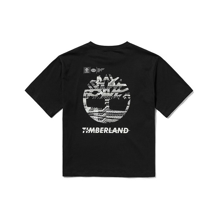 Timberland T-shirt Casual Larga a Maniche Corte con Stampa Logo a Lettere Unisex Nera A6QJ1-001