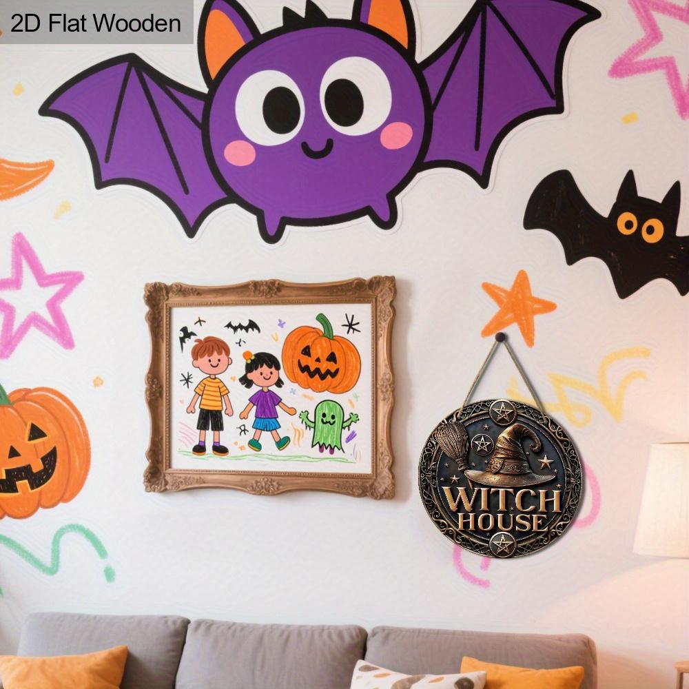 Retro Halloween Wooden Sign with Witch House Design - Unique Wall Pediments - Ideal for Front Door, Yard, Porch, Room Decor