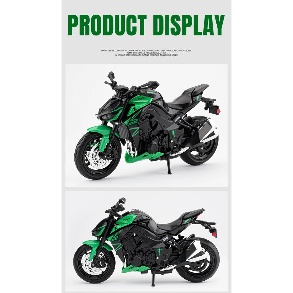 1/12 Scale Kawasaki Z1000 Street Cars Motorcycle Diecast Model Car Alloy Metal with Base Display Collections Hobby Home Decoration Boy