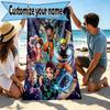Serviette de plage personnalisée avec nom et motif Demon Slayer, pour Voyage Camping Fête à la plage Décoration de maison, Cadeau d'anniversaire pour la Famille & les Amis