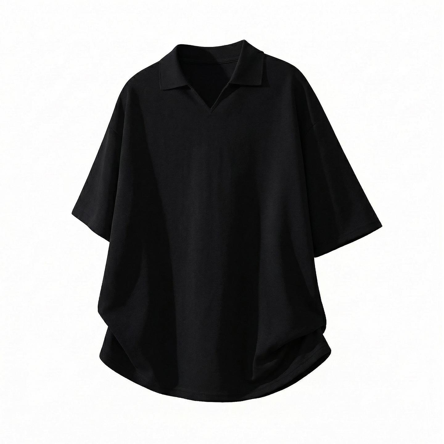 

Exquisite Old Money V-neck Short-Sleeve Men s Knit Lapel T-shirt - Air Layer Fabric, Casual Spring/Summer. Large чёрный