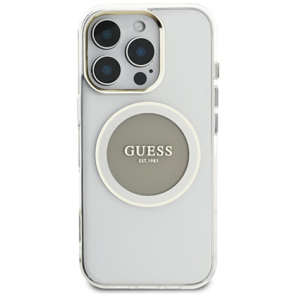 Guess IML Metal Colored Circle Classic Logo MagSafe case for iPhone 16 Pro Max gray