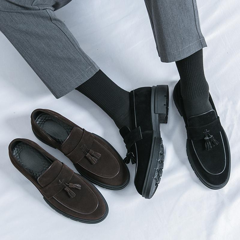 Retro Men Business Fringed Leather Shoes Men Casual Thick-soled Anti-slip Fashionable Matte Brand Shoes Social Shoes Sizes 38-46