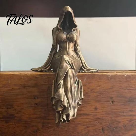 Feminin Gotisk Skulptur Dödsgudinna Figur, Eterisk Huvförsedd Figur Skulptur, Mörk Flödande Klänning Staty Fantasy Samlarobjekt för Skrivbord Bokhylla