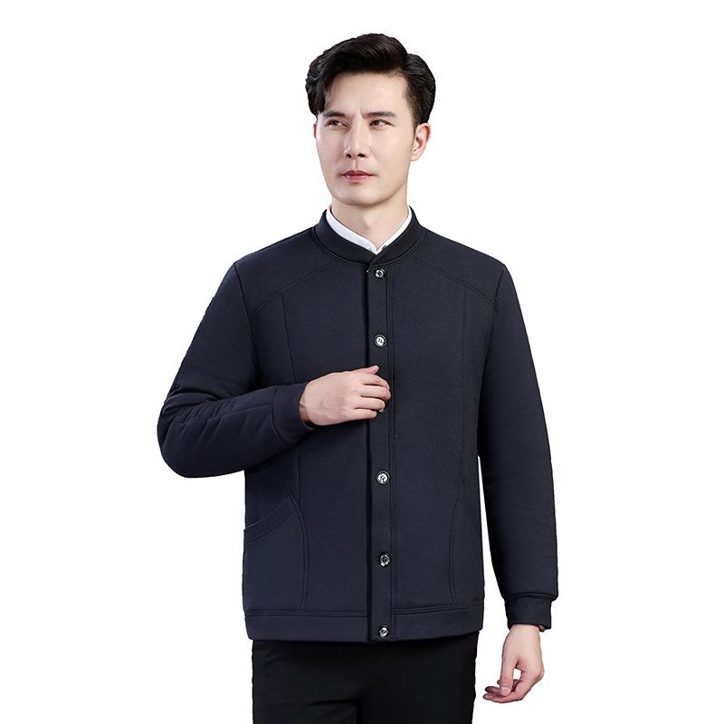Men's Thickened Fleece-Lined Cotton Jacket, Windproof and Warm, Winter Dad's Wear, Solid Color