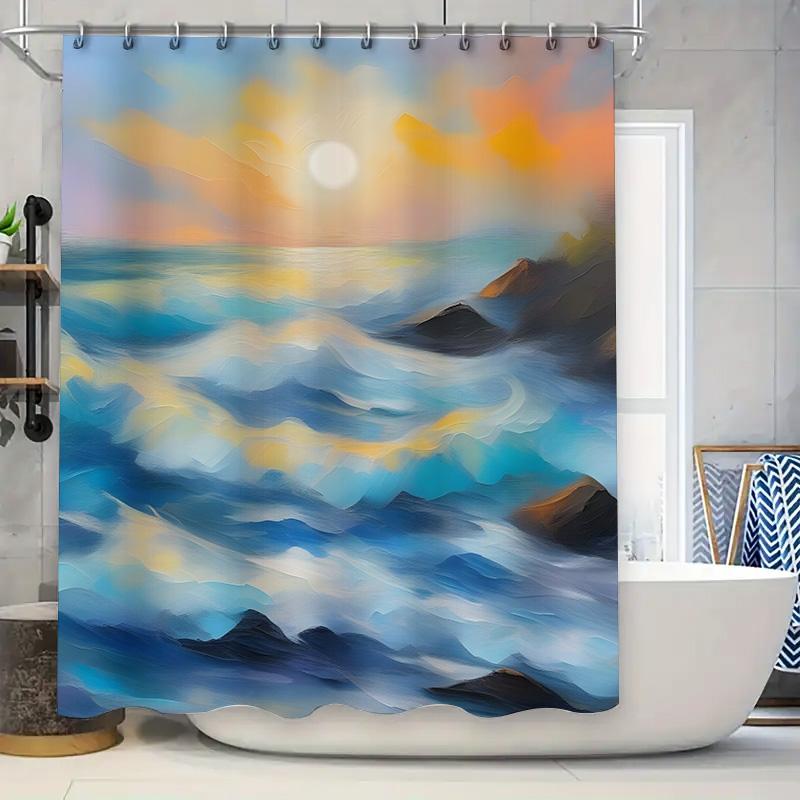 

Colorful Ocean Waves Shower Curtain Modern Sea Scene Print For Bathroom Decorations W60H190(CM)-1 Pcs