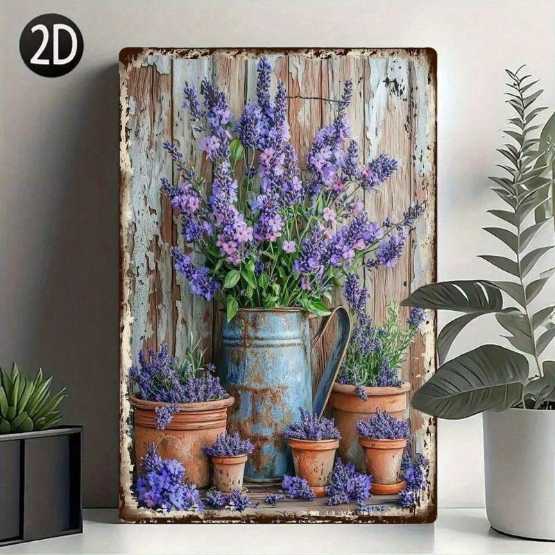Vintage Lavender Barrel Metal Wall Sign Home Decor