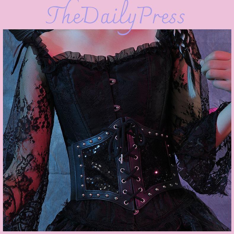 Strap Waist Lace Cover Metal Buckle Tie Rope Elastic Waist Black Dark Theme