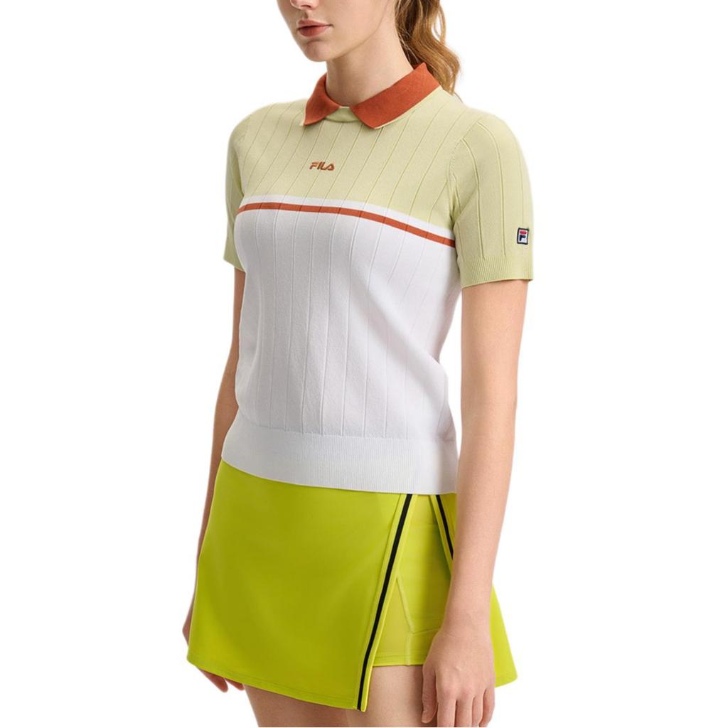 Fila Athletics Tennis Series Casual Color Block Short Sleeve Polo Shirt Women Tops Fluorescent-Green A11W523401F-LG