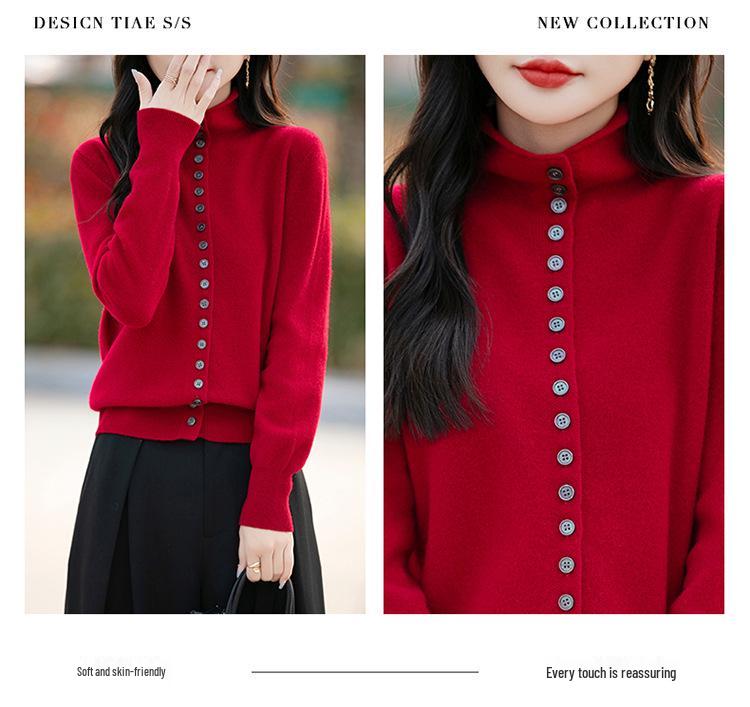 Women's Petite Loose Wool Sweater Knitwear with Half-High Collar - 2026 Autumn/Winter Collection