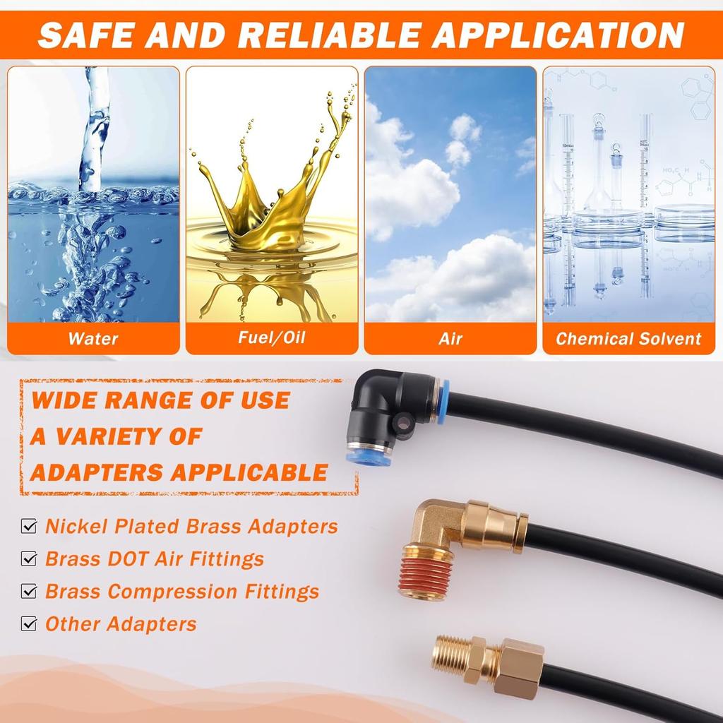 Air Line Kit For Air Spring Bag Suspension With Fittings, 30 FT PA Hose Truck Airbag Line With 1/4 NPT DOT Air Fittings, Replacement Valve For Airbag