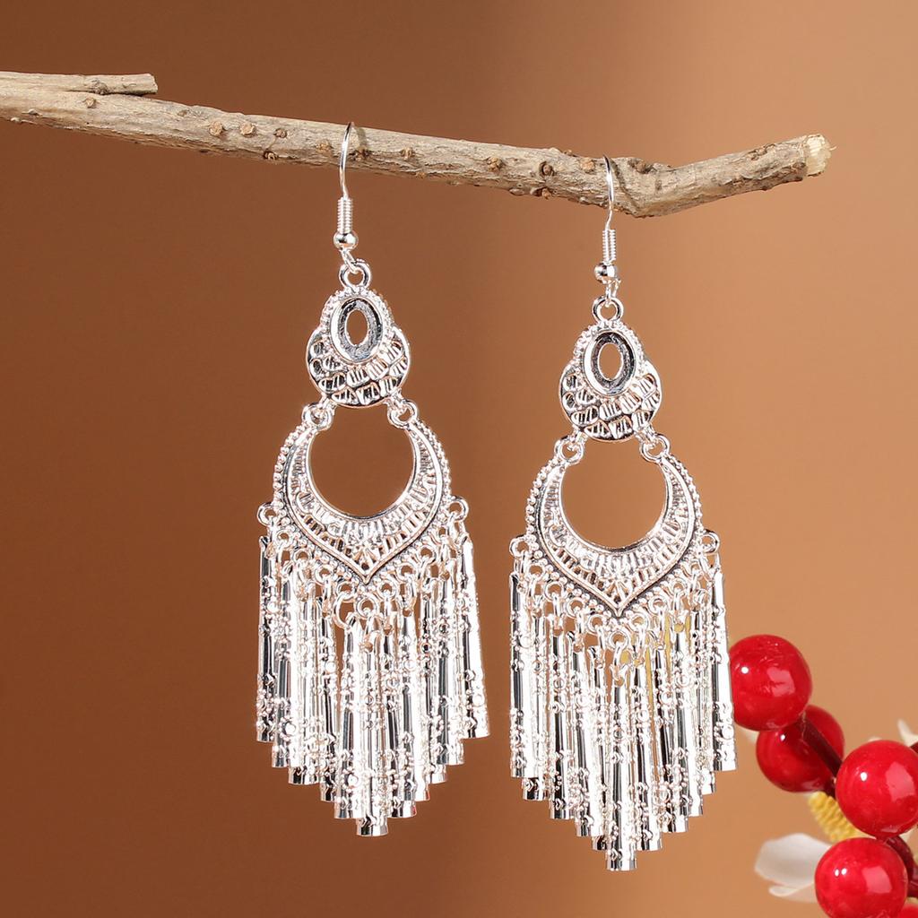 Turquoise Earrings Bohemian Drop Ear Earrings with Tassels, Geometric Alloy, Retro Style, Boastful Ear Accessories
