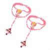 62KD 2Pieces Catholic Children Rosary Necklace Set with Crosses Pendant Acrylic Beads Neck Chain for Religious Event Gift