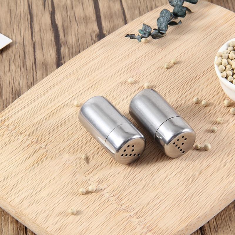 4Pcs Stainless Steel Miniature Salt Shakers Seasoning Box Condiment Holders Easy Carry Spices Container for Restaurant