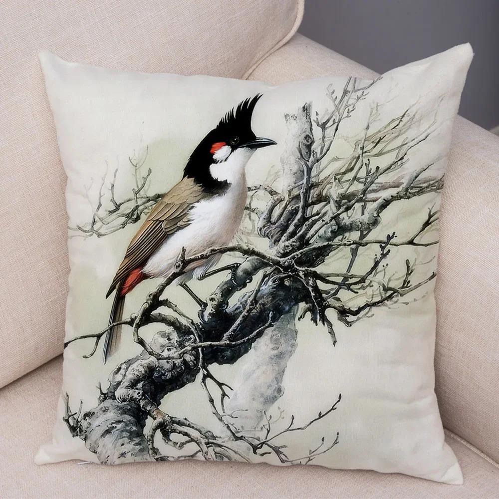 Birds And Flowers Double-sided Printed Pillow Cover Short Plush Suitable Living Rooms Bedrooms Sofas Throw Cushion Cover
