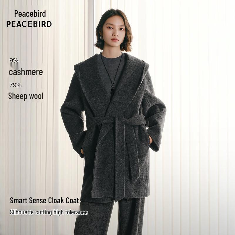 

PEACEBIRD Women s Hooded Double-Faced Wool Blend Cape Coat L (165)