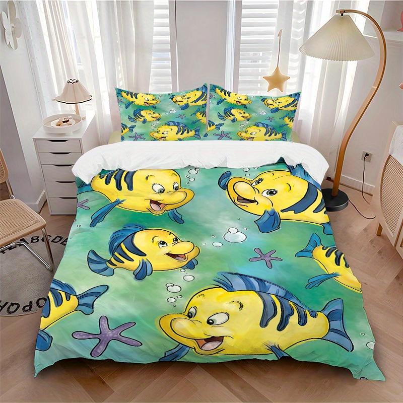 

3pcs set The Little Mermaid1pc of quilt cover+2pcs of pillowcase, no core, print bedding, All Seasons Bedroom Setting008 135x200cm