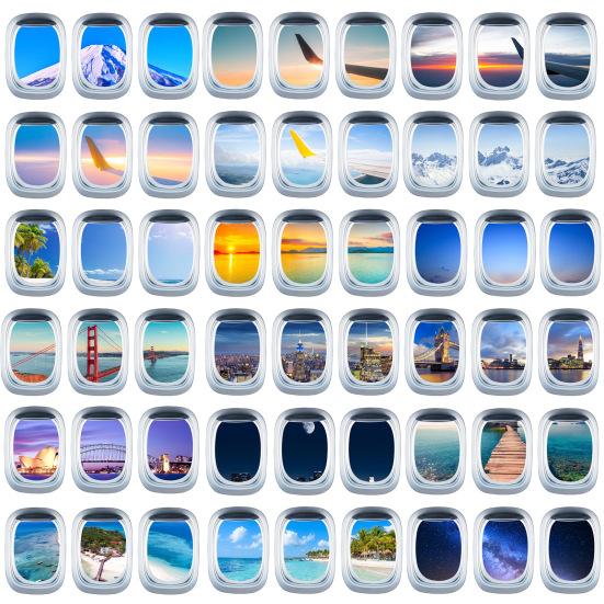 3Pcs/Set Airplane Window Decal Three-dimensional Self Adhesive Window View Landscape Wall Decor Airplane Wall Stickers for Home