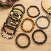 Vintage Natural Wood Bead Bracelet Set, Multi-piece Ethnic Style Beaded Bracelets, Bohemian Forest-inspired Jewelry