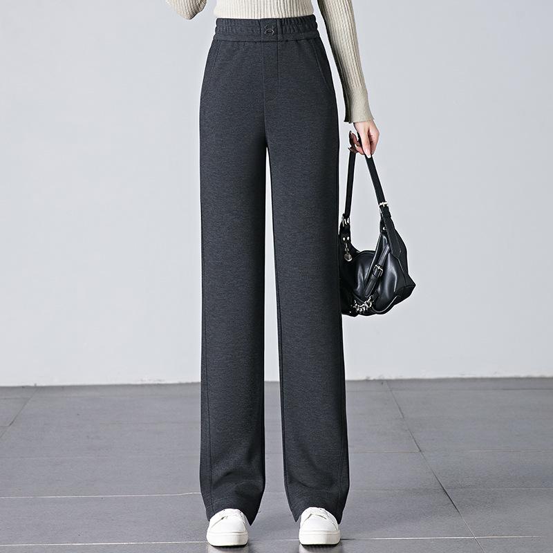 Women's Winter Elastic Waist Loose-Fit Wool Acetate Pants - Slimming, Versatile, Thick, Narrow-Leg To Wide-Leg Design