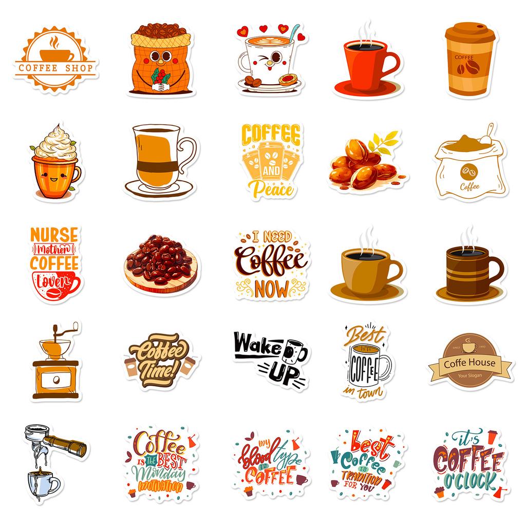 50 Coffee-Themed Stickers Ins Wind Coffee Series Literary And Simple Versatile Stickers Shein