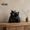 Matte Black Cat Figure 3D Printed Figurine, Three Hugging Geometric Statue, Statue Modern Animal Shape Sculpture for Home Office Bookshelf