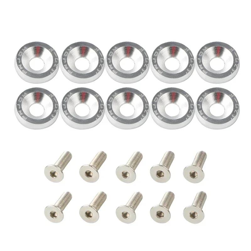 10Pcs M6 Car Modified Fasteners Fender Washer JDM Screw Gasket  Aluminum Mudguard Bumper Engine Concave Screws Car Accessories