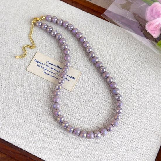 Colorful Beaded Choker Pearlescent Round Bead Necklace Boho Beaded Necklace Jewelry for Women Holiday Summer Beach Vacation