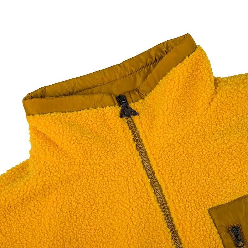 Vans Logo Print Front Zipper Pocket Spliced Long Sleeve Jacket Women Jackets Yellow VN0A5H6U1M7