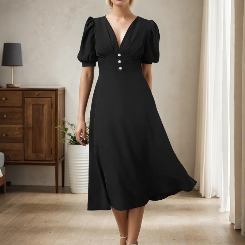 

ZANZEA Женское повседневное летнее платье с V-образным вырезом и коротким рукавом M чёрный