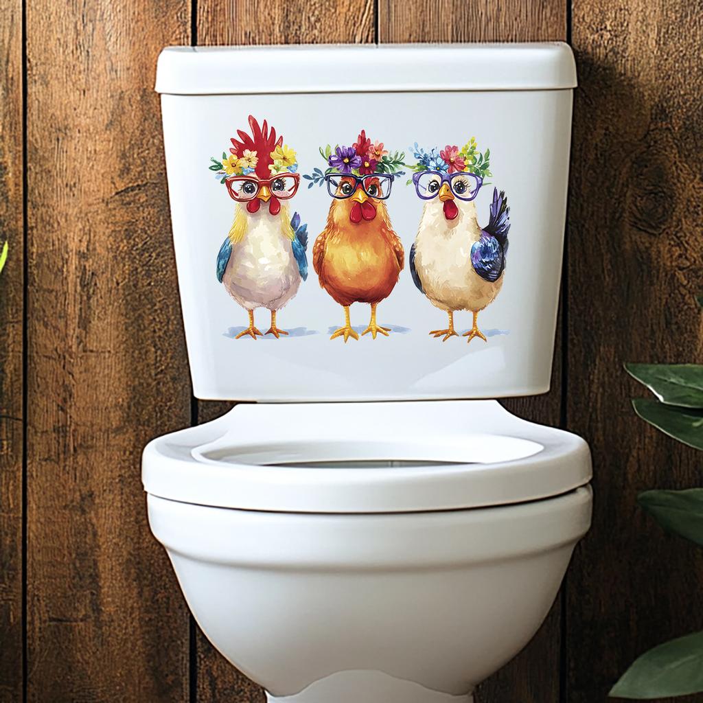 Cute Cartoon Three Chicks Toilet Stickers, Waterproof Removable Self-Adhesive Bathroom Home Decor
