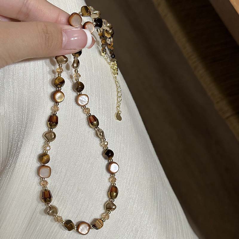 Vintage Brun Naturlig Tigerøye Stein Choker Halskjede For Kvinner Nytt Trendy Håndlaget Perlekjede Halskjede Smykker Gave