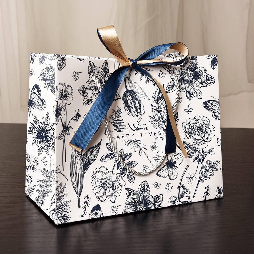 12pcs Small Gift Bags with Handles and Ribbon Party Favor Bags Paper Gift Bag with Flowers Printed Gift Wrap Bags Elegant Gift Bags with Handles