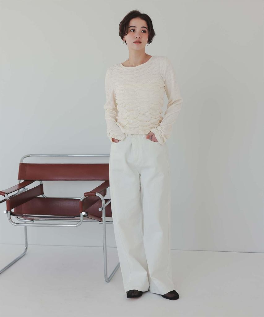 Titibait Long Sleeve Shirred Top Free Ivory Women's AFXP4259, Size,