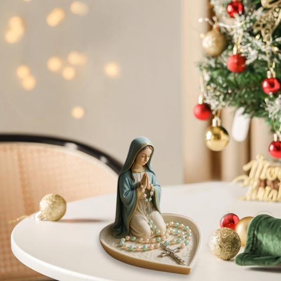 Virgin Mary Rosary Holder Resin Mary or Jesus Figurine Jewelry Dish Our Lady Prayer Rosary Dish Religious Gift Catholic Decor