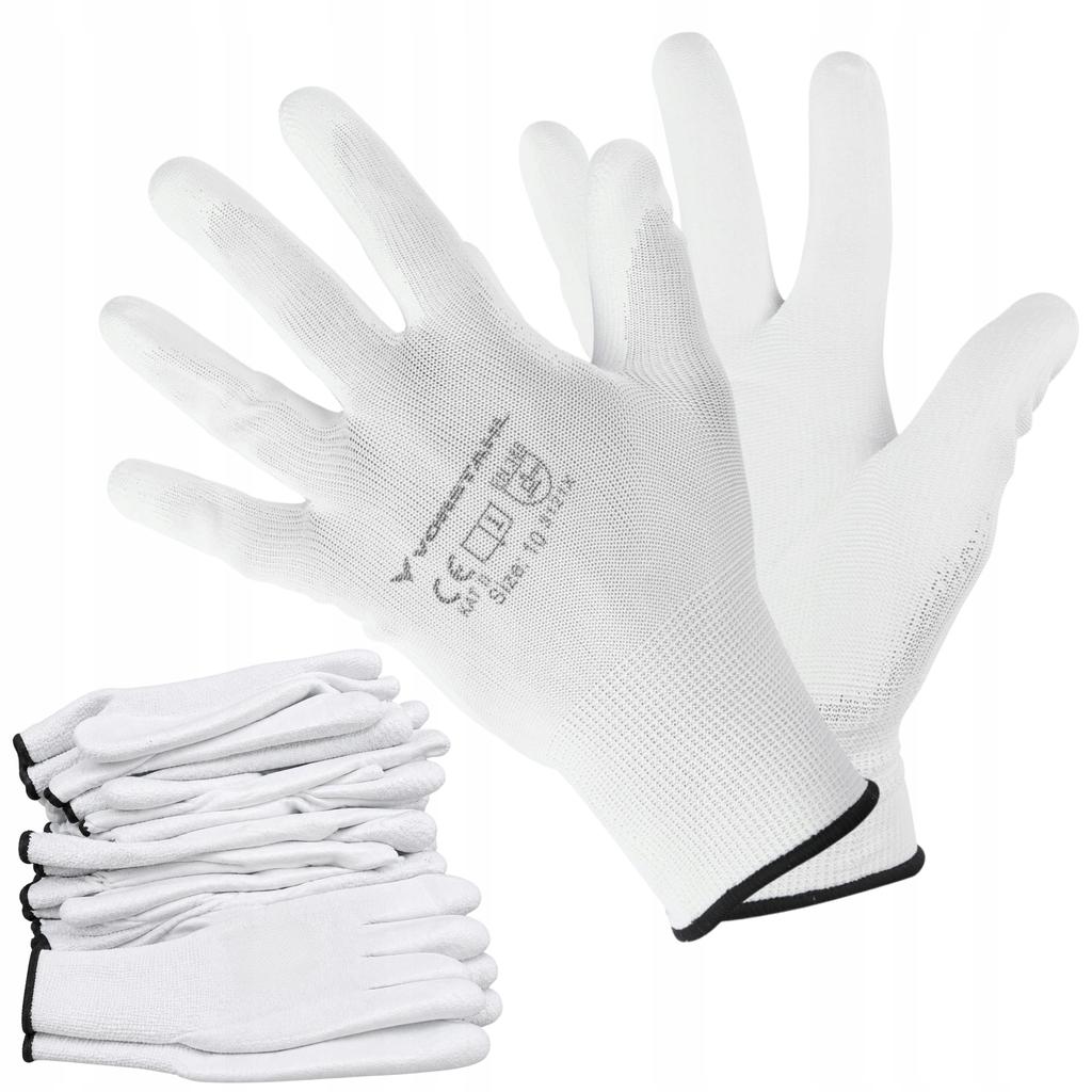 Polyester Gloves with Polyurethane, White, Pack of 12, Size 10, Vorstahl Quality