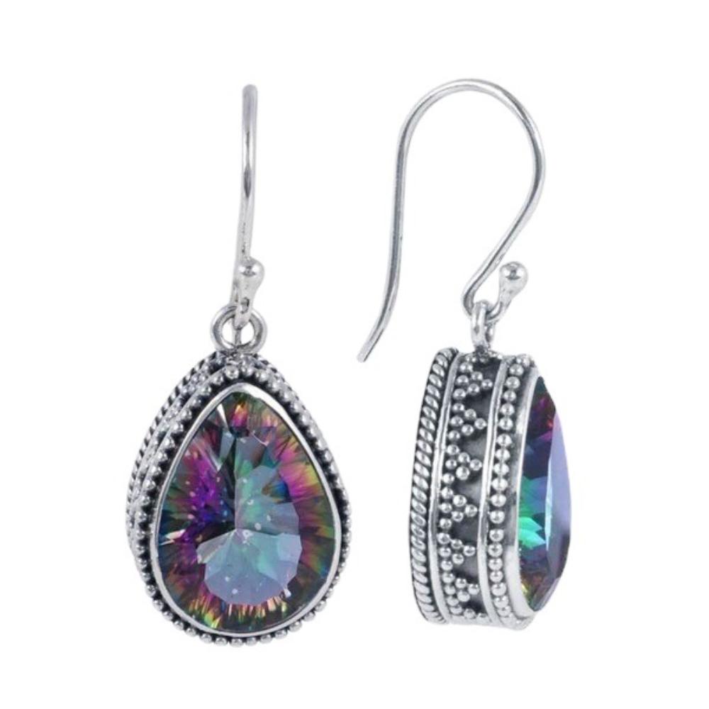 S925 Silver Plated Teardrop Pear Shaped Vintage Multicolor Topaz Stud Earrings for Women