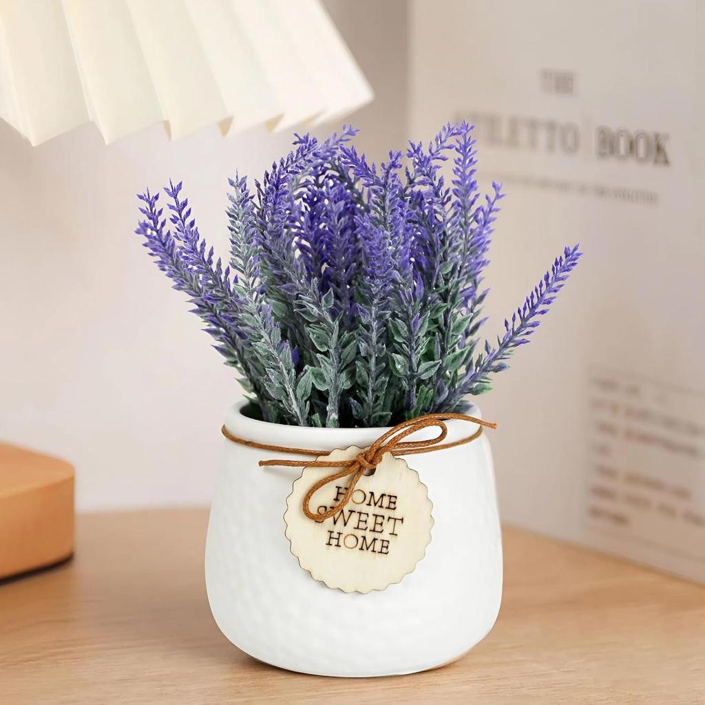 Polyester Artificial Lavender Flower Plant With Pot Home Décor Items Latest