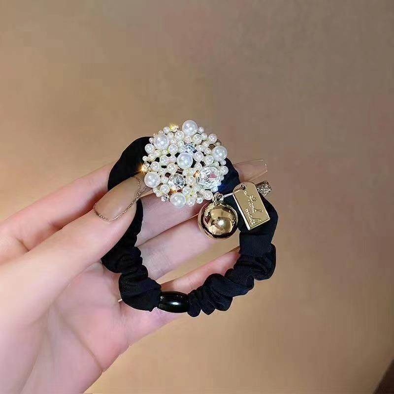 Pearl Girl's Small Intestine Hair Rope and Horsetail Fashionable Back Head Tie Hair Loop Simple and Elegant Dressing Headband