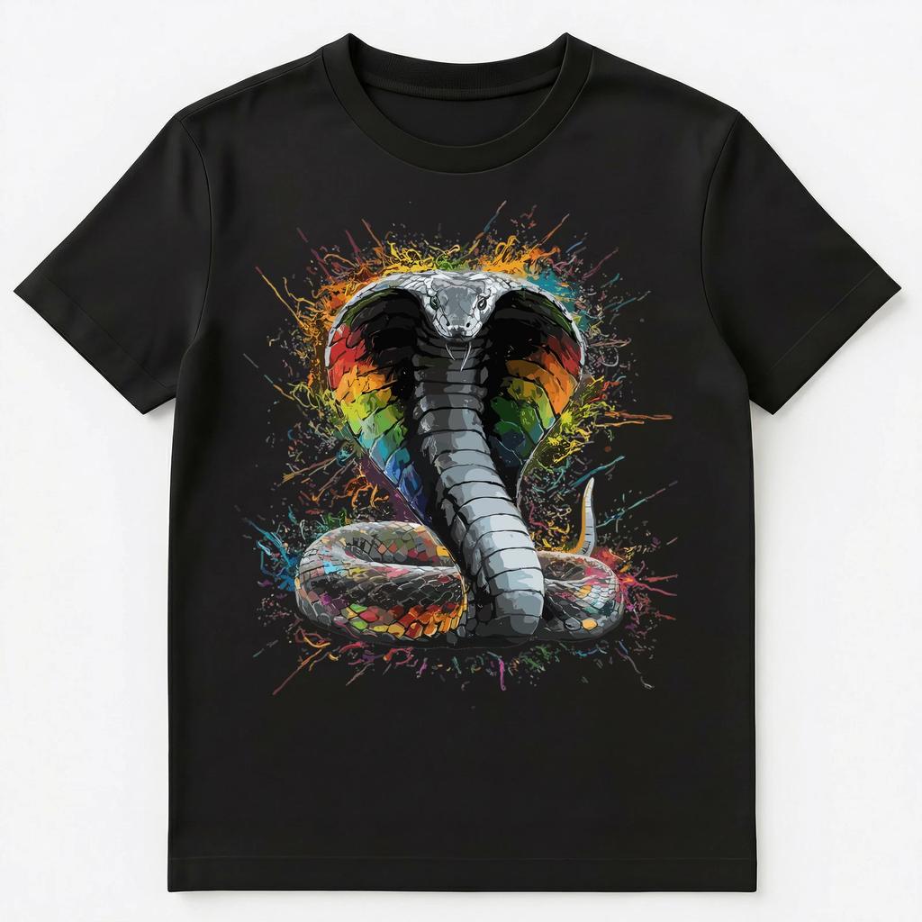 Colorful Paint Splash King Cobra Snake Art Graphic Unisex T-Shirt