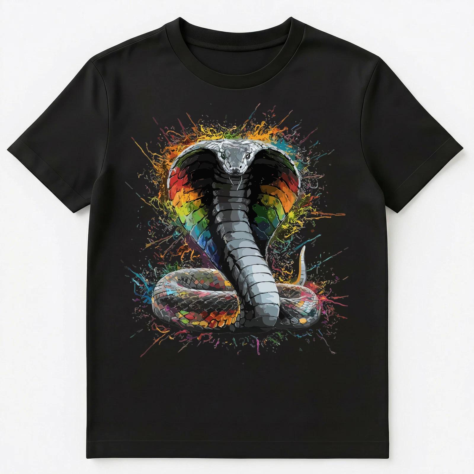 Colorful Paint Splash King Cobra Snake Art Graphic Unisex T-Shirt M