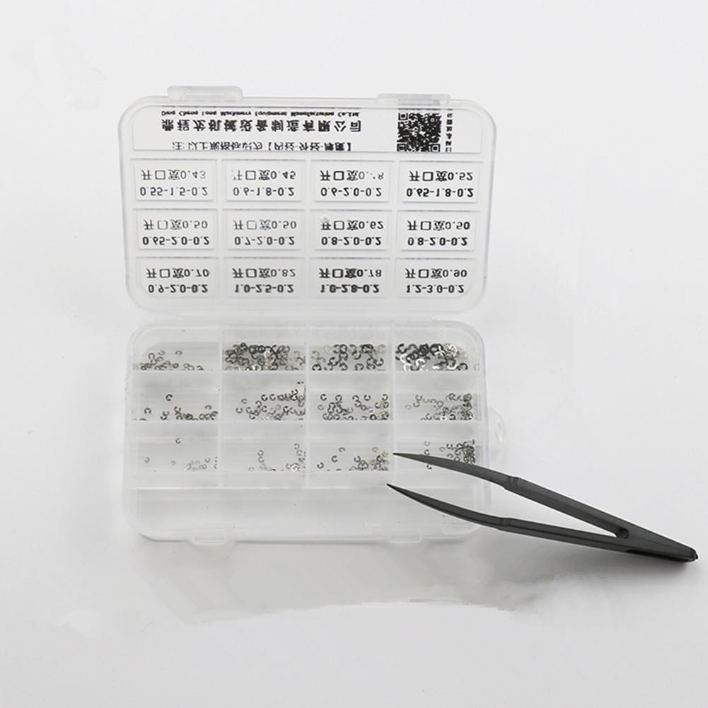 360 Stück 0,2 mm 12 Größen Metall Uhrendrücker Knopf Clip Sprengring Sicherungsring mit Pinzette Sortimentsbox für Uhrmacher Reparatur