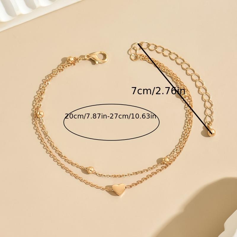 Minimalist Fashion Heart Double Layer Beach Anklet, PerfeAnkletct for Gift Daily Wear
