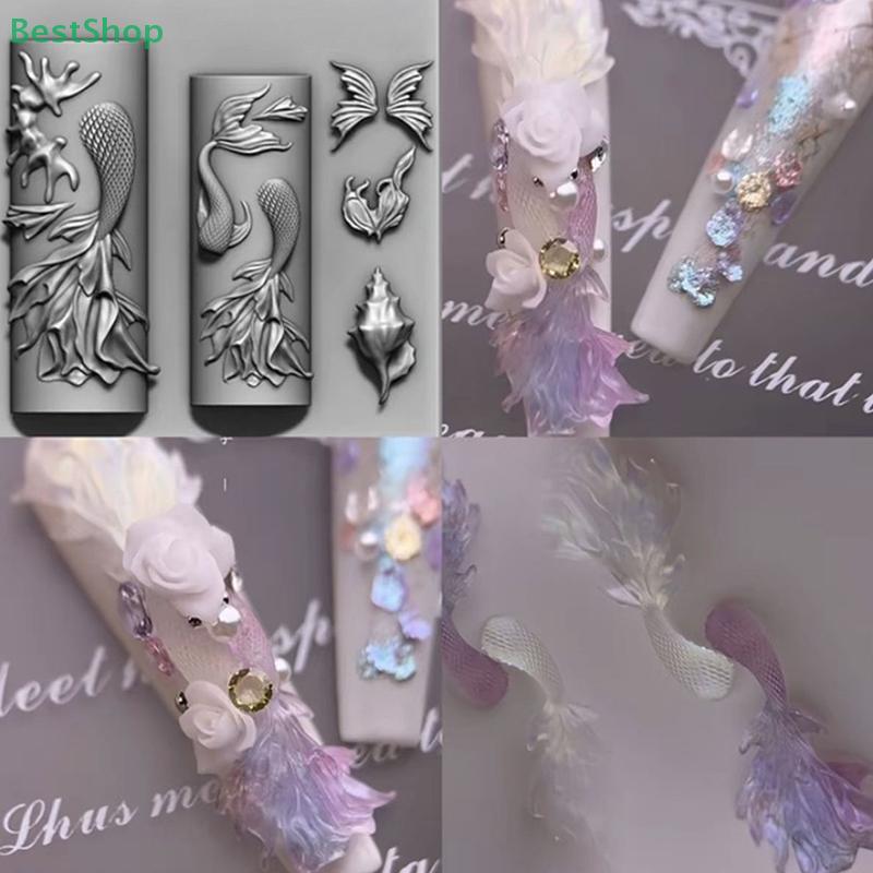 Ocean-themed(Jellyfish,Shell,Fish Tail),3D Silicone Nail Art Molds,DIY Nail Design Transparent Manicure Template