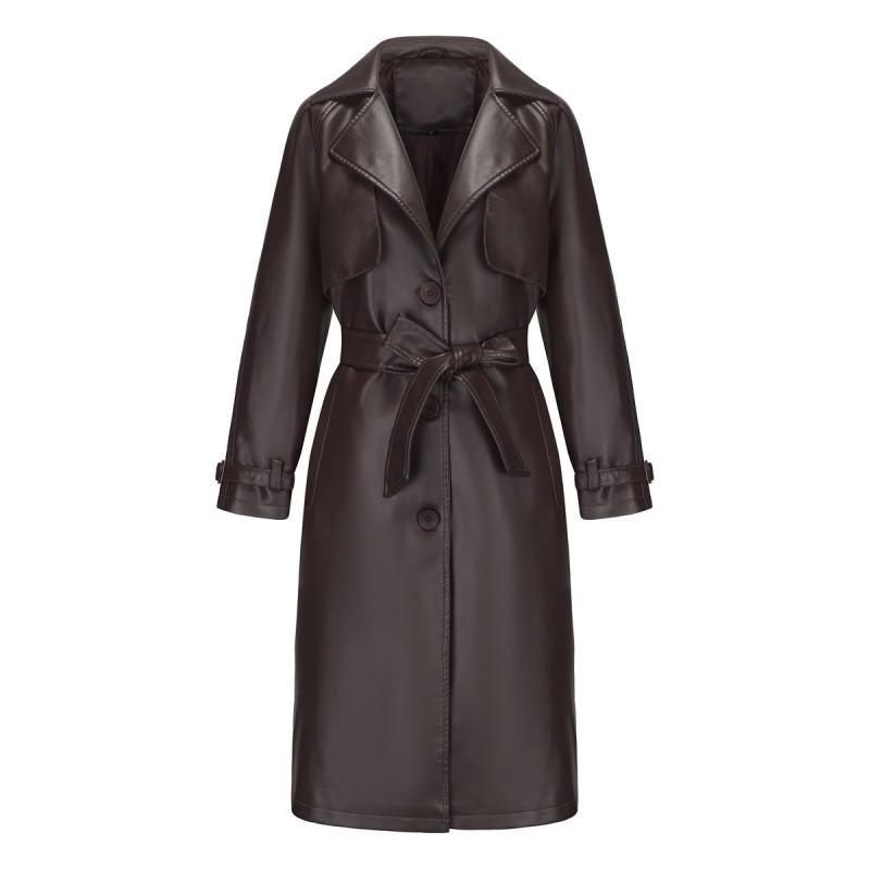 Trench Lungo Oversize da Donna Giacca in Ecopelle PU con Cintura Collo a Tacca Classico Vestibilità Larga Capospalla