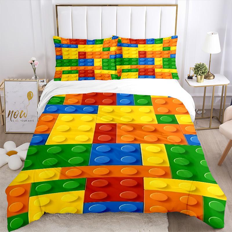 3-delige beddengoedset Bouwsteen legpuzzel Bevat 1 Dekbed + 2 Kussenslopen, Zonder Kussenvullingen, Zacht Comfortabel, Lichtgewicht Br