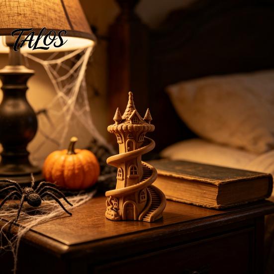 Fantasy Room Decor 3D Printed Spire Castle Ornament with Spiral Staircase, Resin Sculpture, Retro PLA Plastic Crafts Fairy Tale Desktop Decoration for